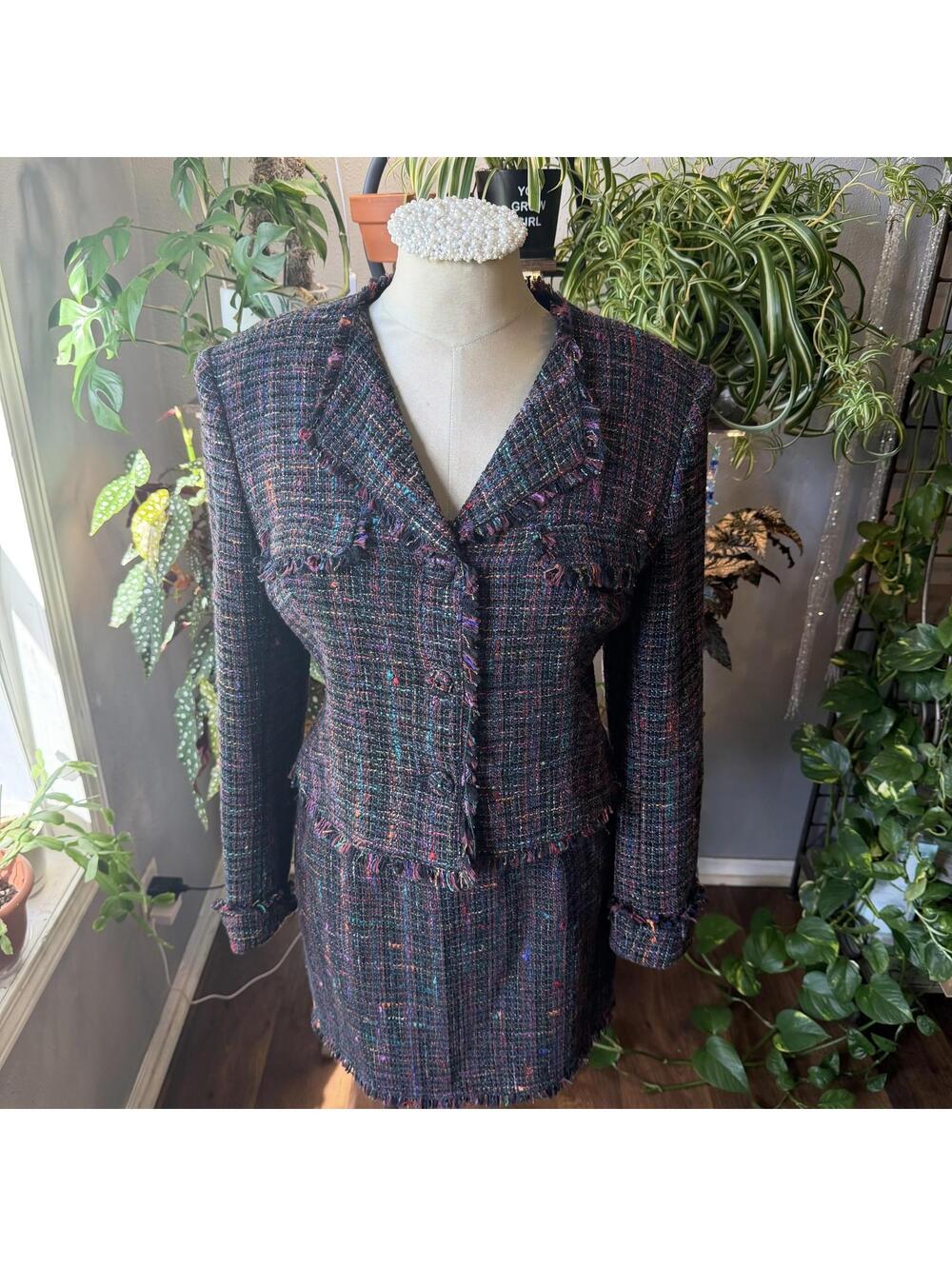 Vintage Tweed Two-Piece Skirt Suit with Fringe Detailing A.B.S By Allen Schwartz